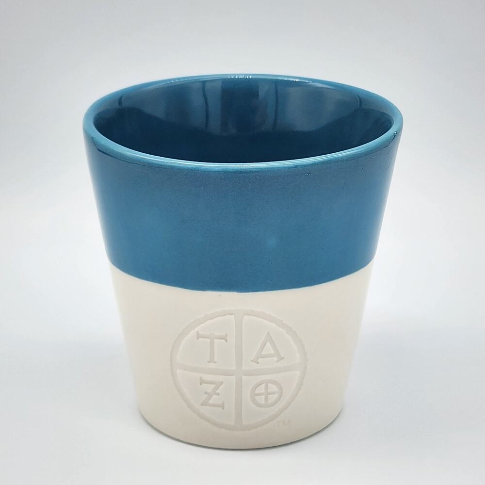Starbucks Tazo Cup Bone China 2011 Angled Tea Coffee Blue White Logo Collectible